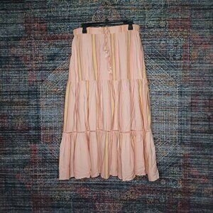 Matilda Jane womens colorful striped Apricot Tree tiered midi skirt L NWT